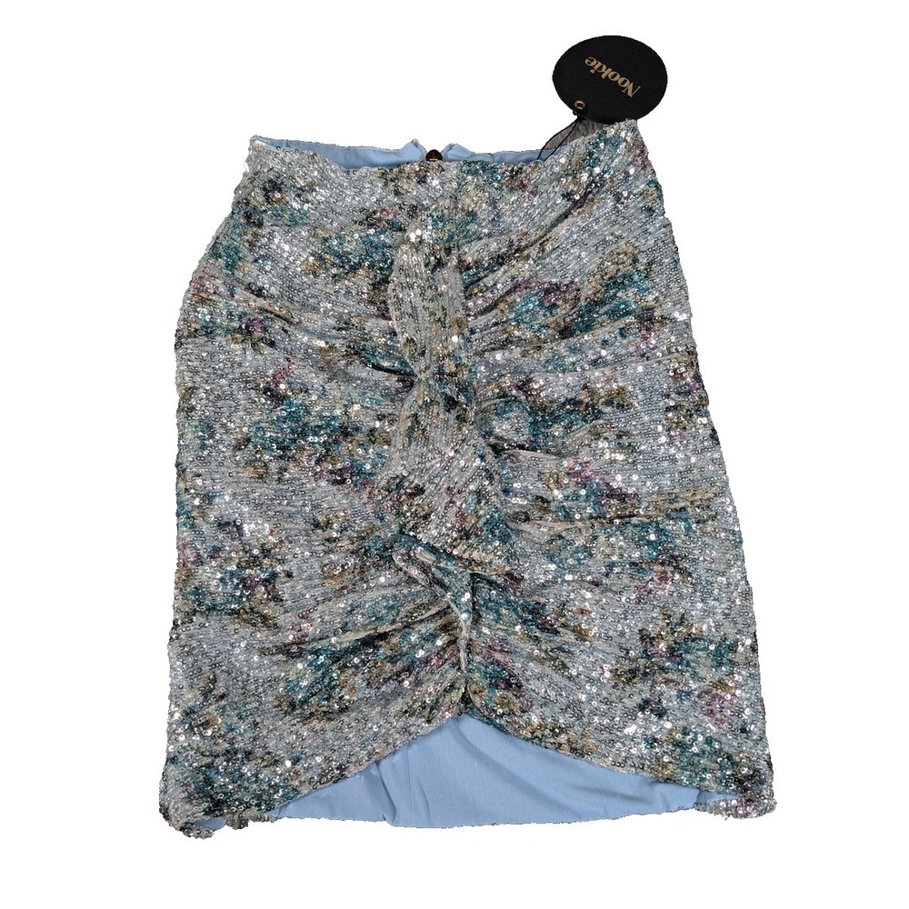 Nookie Forever Skirt Womens Small Blue Sequin Ruched Party Mini Dressy New - Picture 1 of 16